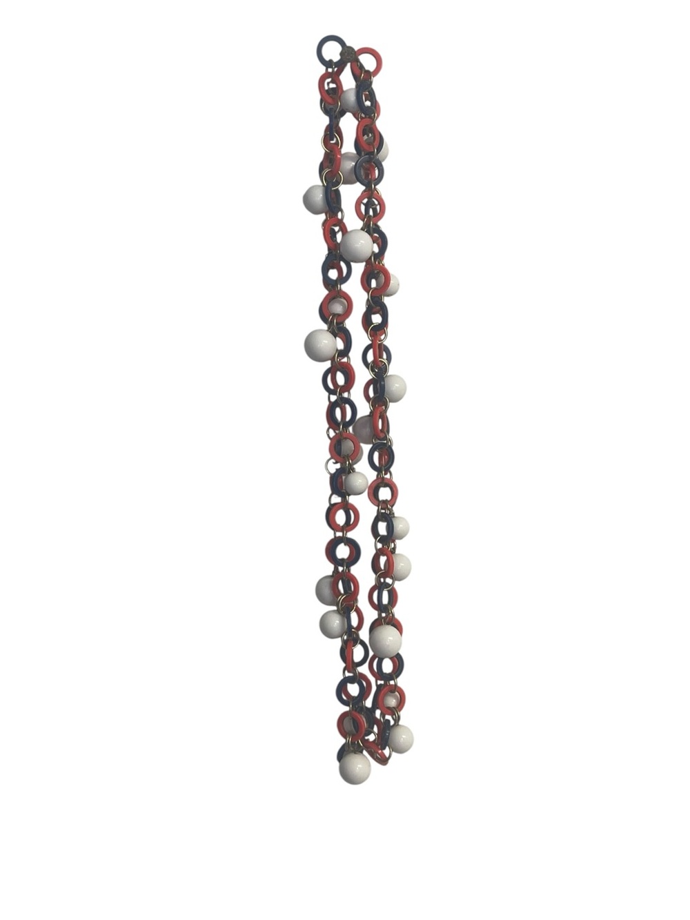 Vintage Red White & Blue Lucite Chain Link Beaded Necklace Mod Retro - Picture 5 of 7